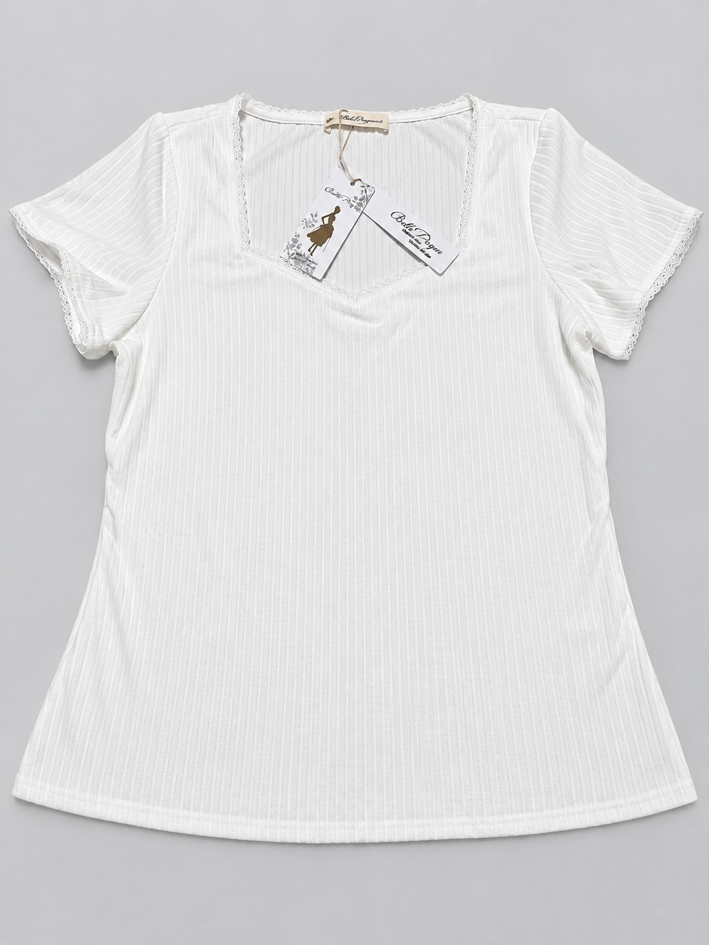 Belle Pogue White Lace-Trim Flutter Sleeve Blouse XL NWT